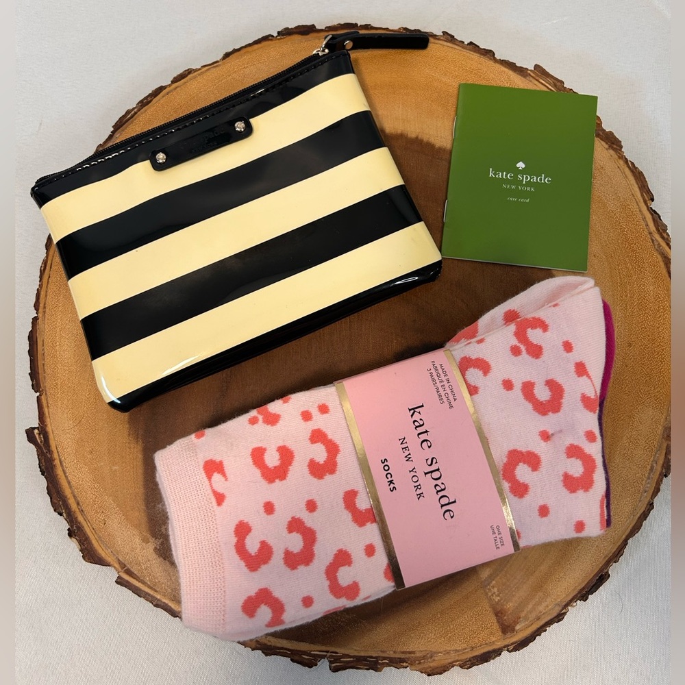 Kate Spade Lolly Penn Valley Patent Striped Mini Pouch Wallet & 3 New Socks